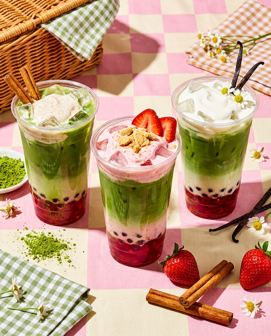 Matcha greens, creamy swirls.