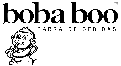 Black boba boo wordmark with the monkey mascot and Barra de Bebidas
