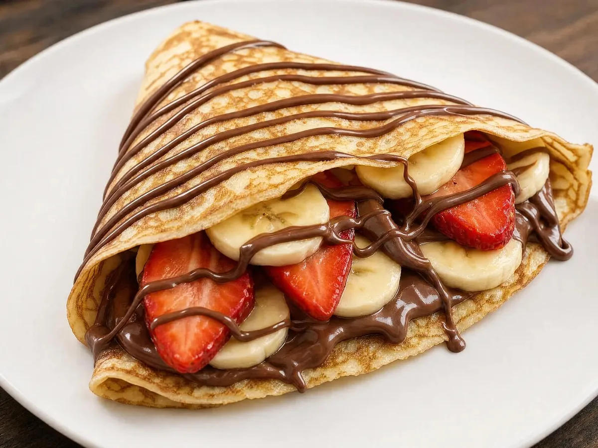 Thin crepes folded and filled with fruit, sauces and toppings