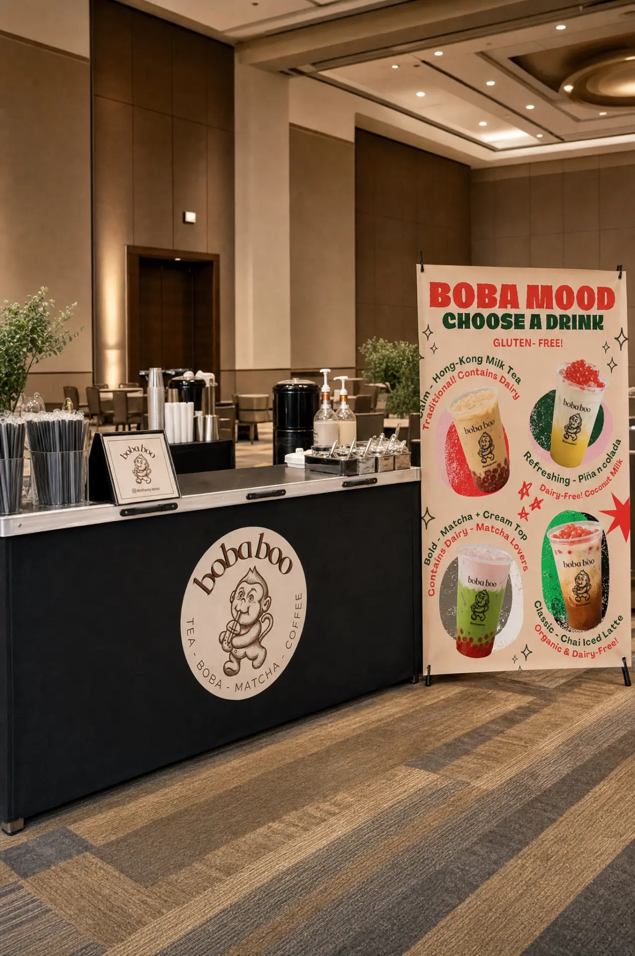 boba boo ballroom bar next to a Boba Mood choose a drink banner — @officiallybobaboo