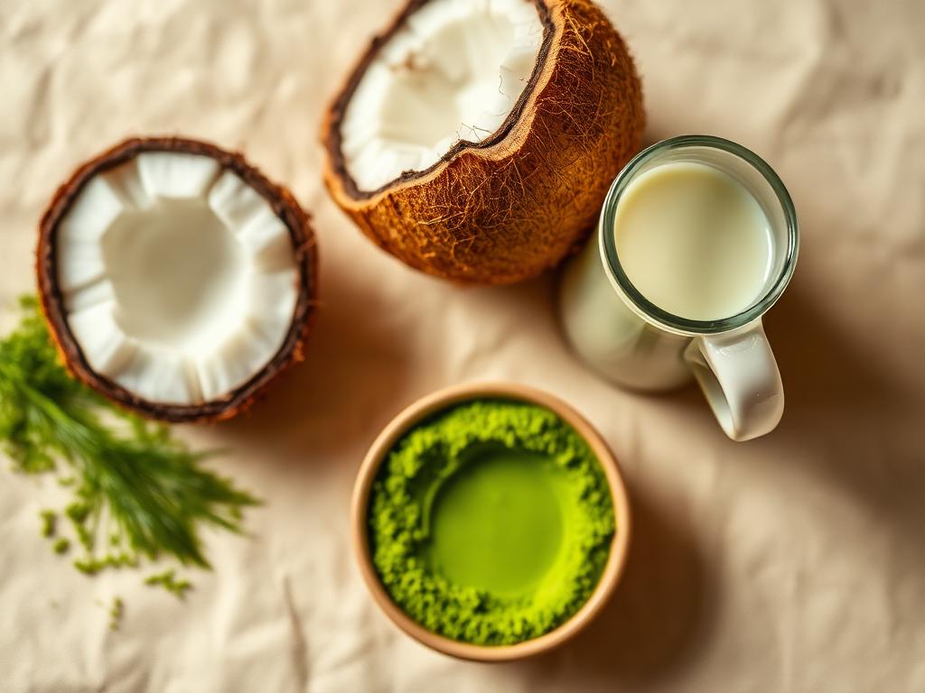 Main ingredients: matcha powder, fresh coconut, coconut milk