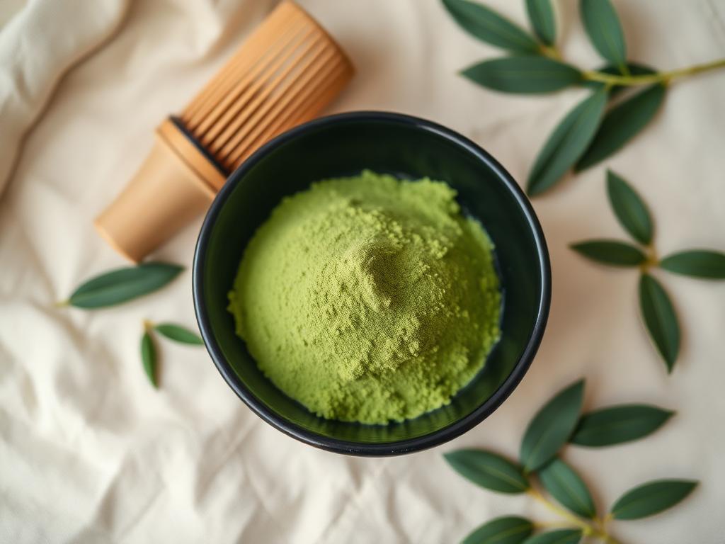 Main ingredients: ceremonial matcha powder, bamboo whisk, green tea leaves