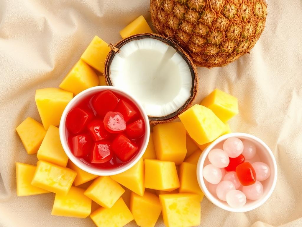 Main ingredients: pineapple, coconut, red tapioca pearls