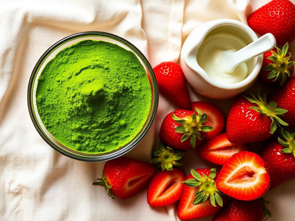 Main ingredients: matcha powder, fresh strawberries, cream